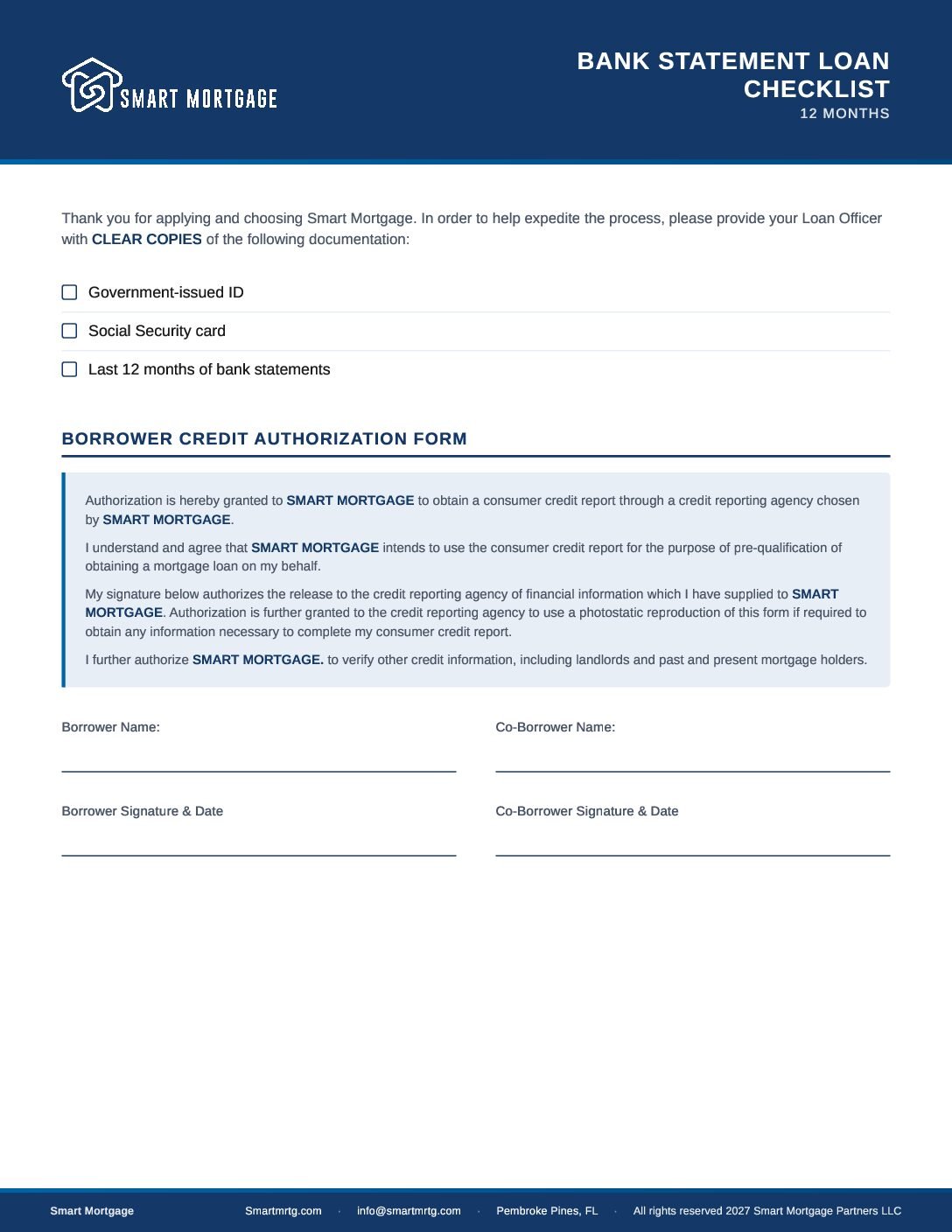 First page preview of Bank Statement Loan Checklist