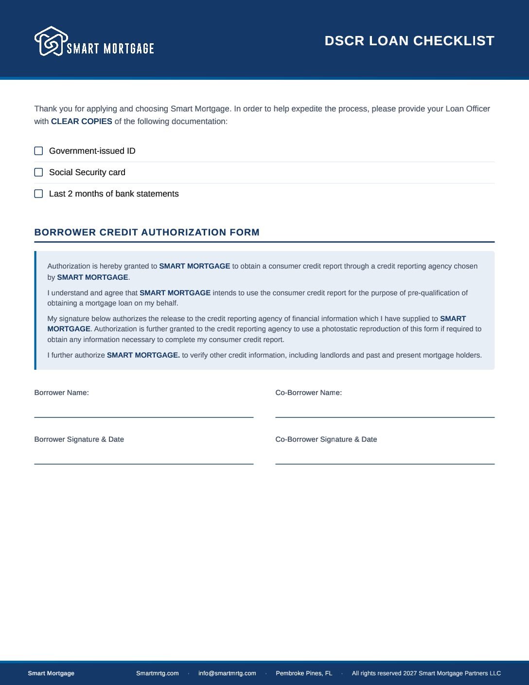 First page preview of DSCR Loan Checklist