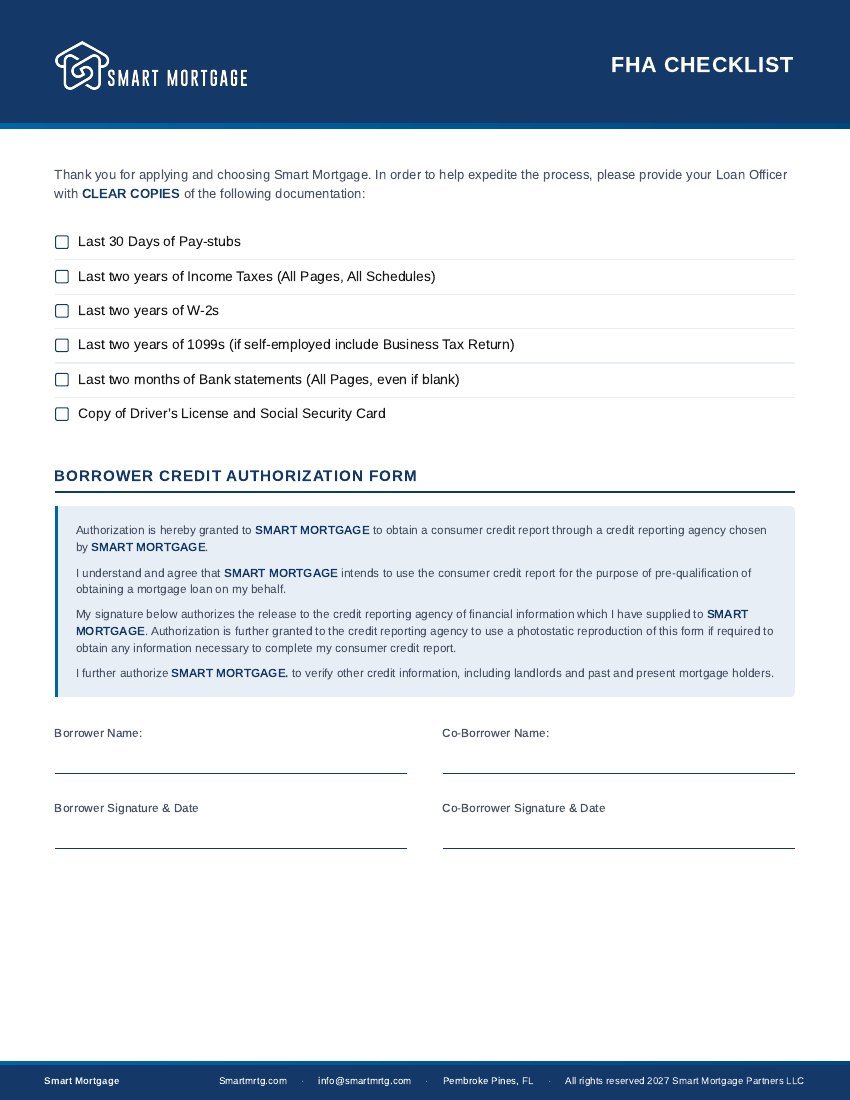 First page preview of FHA Checklist
