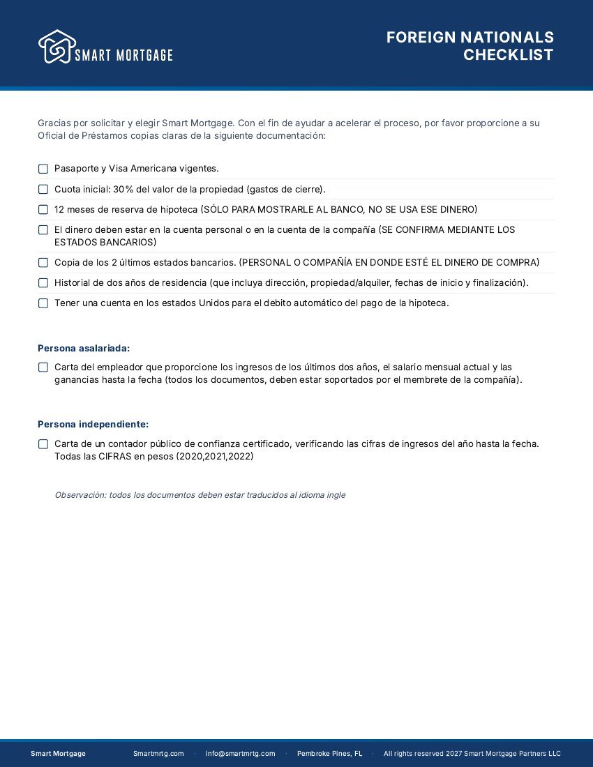 First page preview of Foreign Nationals Checklist