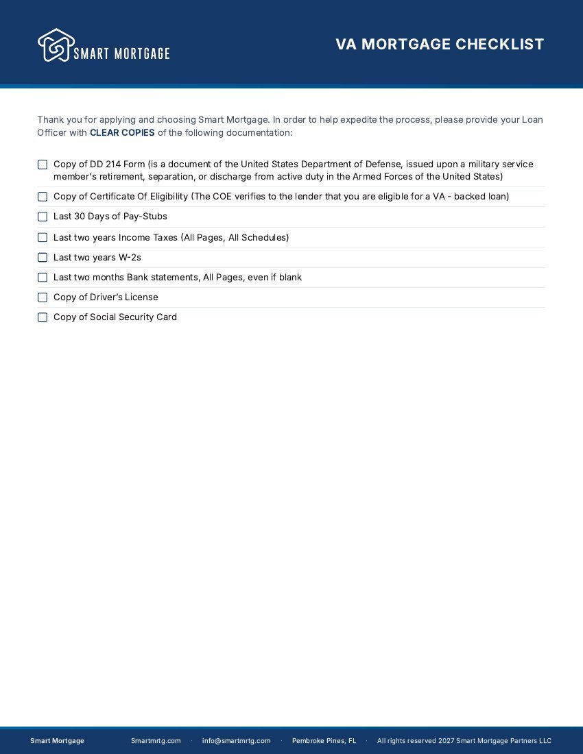 First page preview of VA Mortgage Checklist